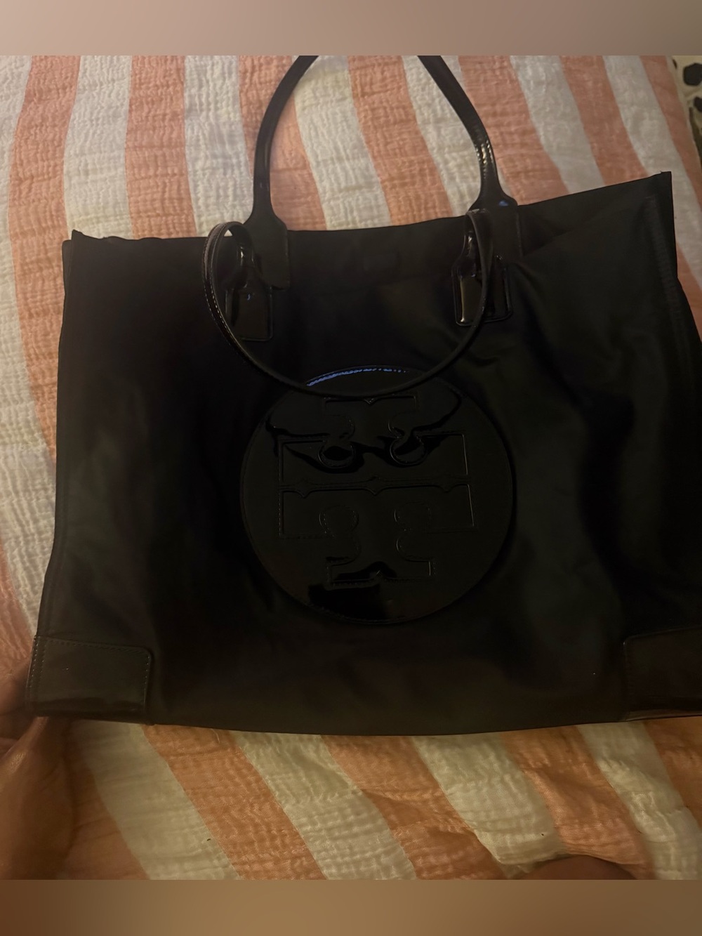 Tory Burch Black Nylon Logo Tote. Used really good condition